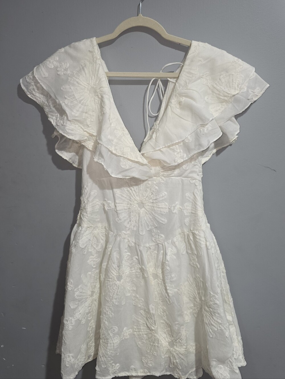 Angel Biba Ivory Floral Ruffle Low Back Mini Dress-Medium